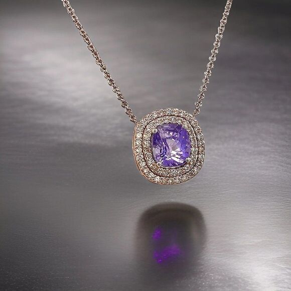 Natural Sapphire Diamond Pendant 18" 14k WG 3.84 TCW Certified 310562 - Picture 11 of 14